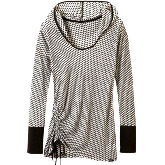 Prana•Hooded Shirt•Vinyasa•Long Sleeved•Black Polka Dot••Sz‎ S - Picture 1 of 7
